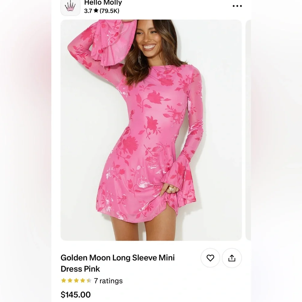 Hello Molly Pink Long Sleeve Dress - Picture 1 of 2
